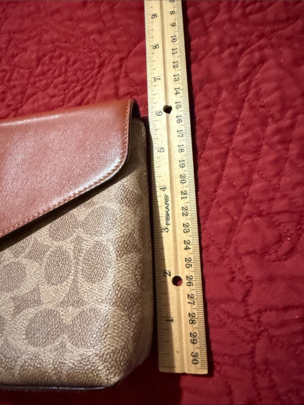 Coach Brown Leather & Signature Canvas Wristlet Clutch - Picture 14 of 15